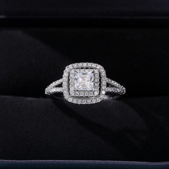 😍PRINCESS CUT 14K WHITE GOLD PURE CZ SQUARE BEAUTIFUL LUXURY WEDDING RING, K904 main image 5